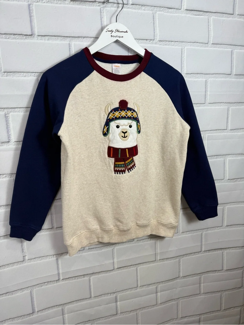 Gymboree Llama Sweatshirt Boys Size 12 Cream Navy Raglan Winter Holiday